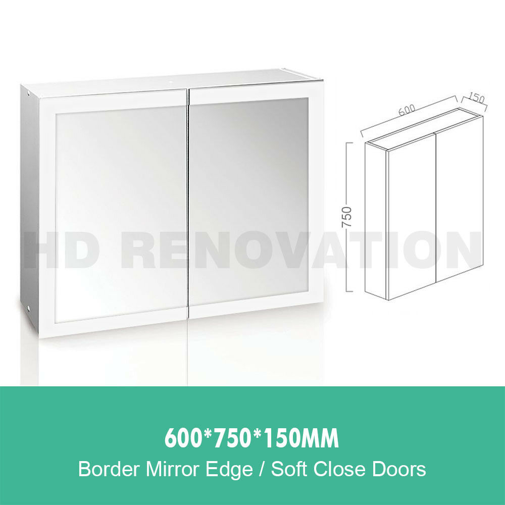 750*750*150mm Mirror Shaving Cabinet Framed Edge 2 Door Soft Close 