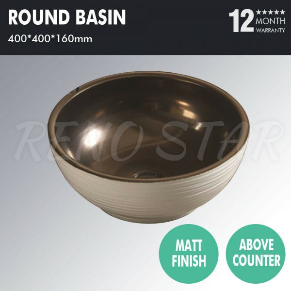 400*400*160mm Basin Above Counter Matte Bronze White Glazing Ceramic for Vanity